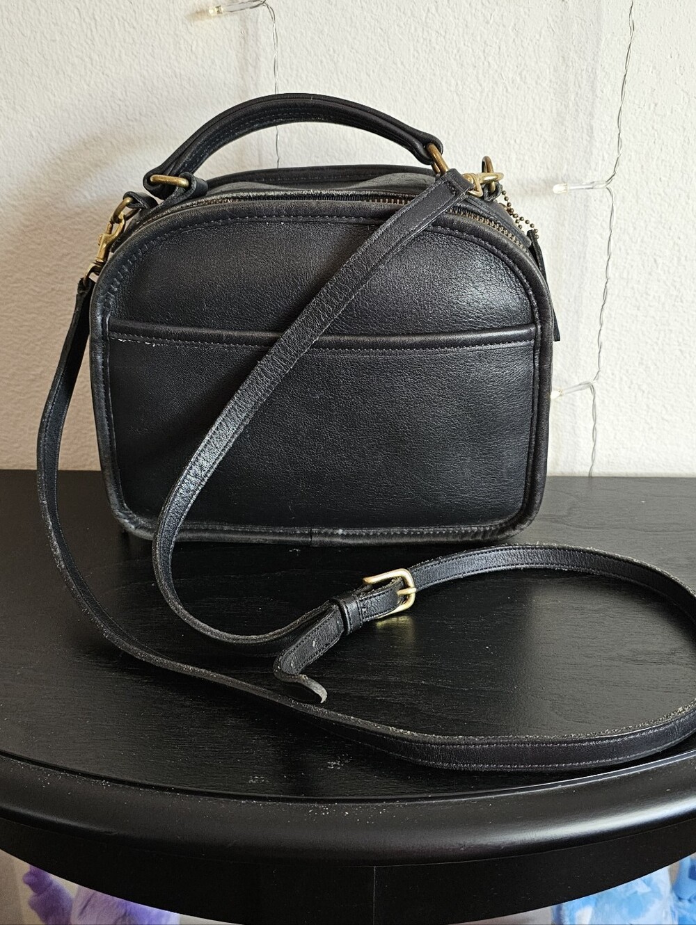 Vintage Coach Lunch Box Zip Bag Black Leather 9991 Crossbody Strap